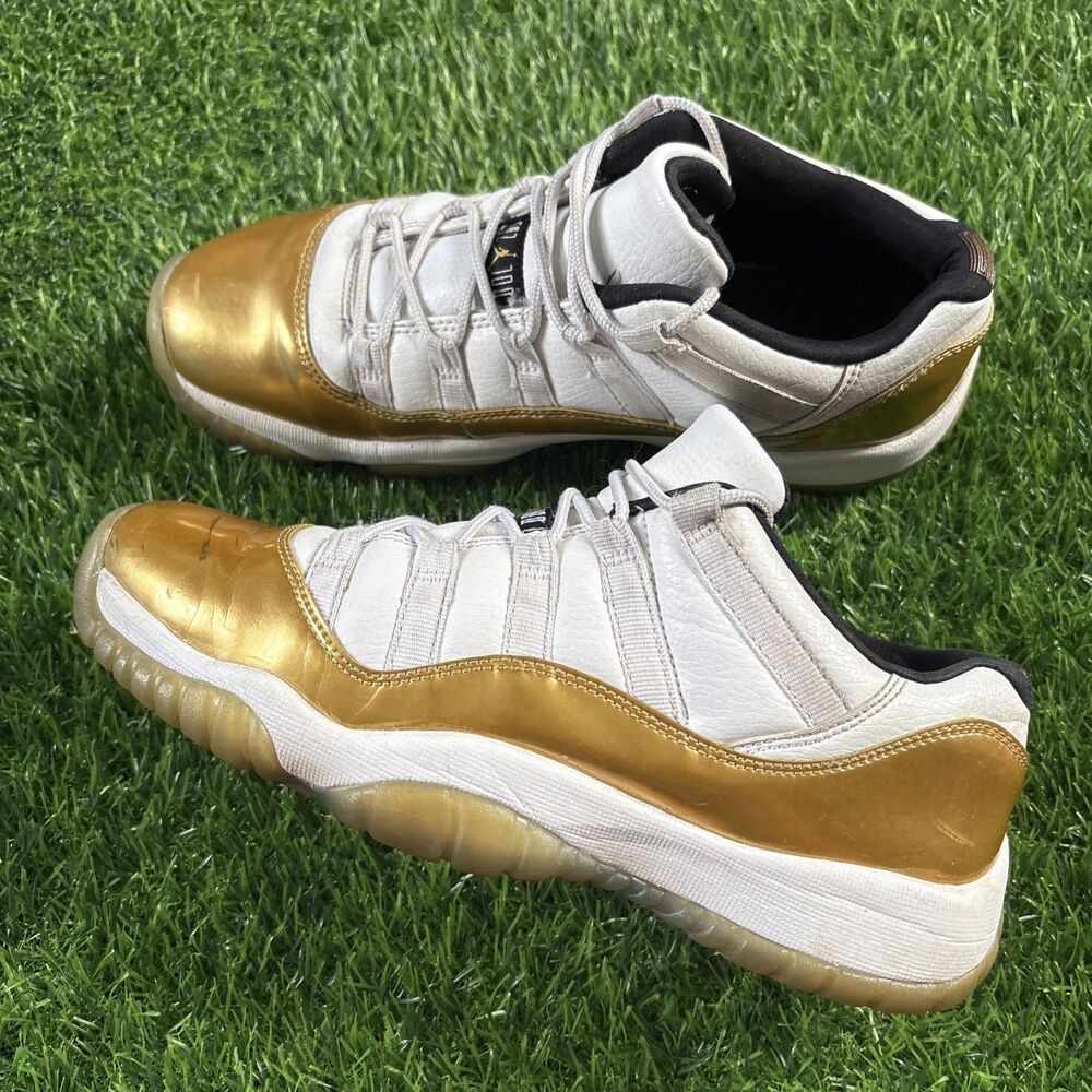 Nike Air Jordan 11 Low White/Gold/Black Leather Sneakers Youth 6.5Y
